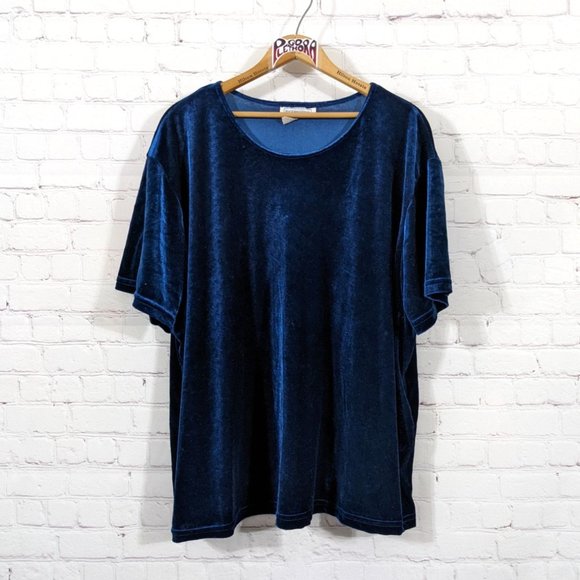Impressions Tops - 💎 Vintage Impressions Velveteen Blue Top Size 2X